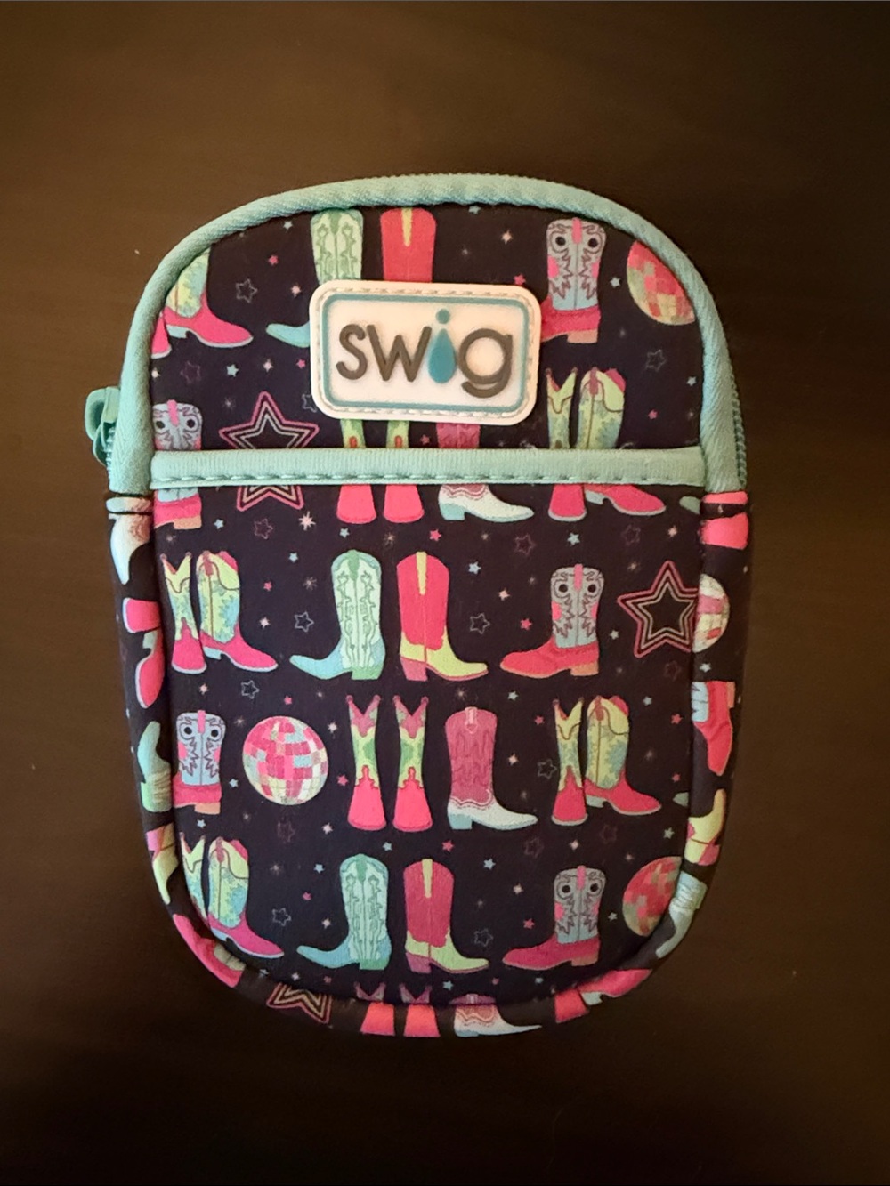 Swig Navy Boot-Print Insulated Drink Holder with Teal Trim